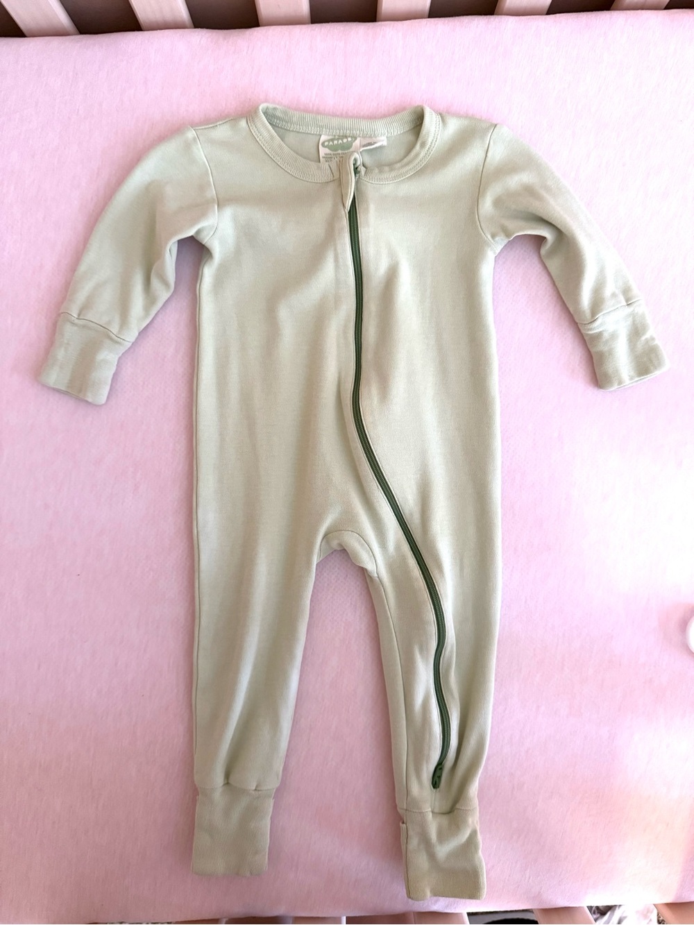 Parade Organics Baby Sage Green Zip-Front Footie One-Piece PJ- gender neutral